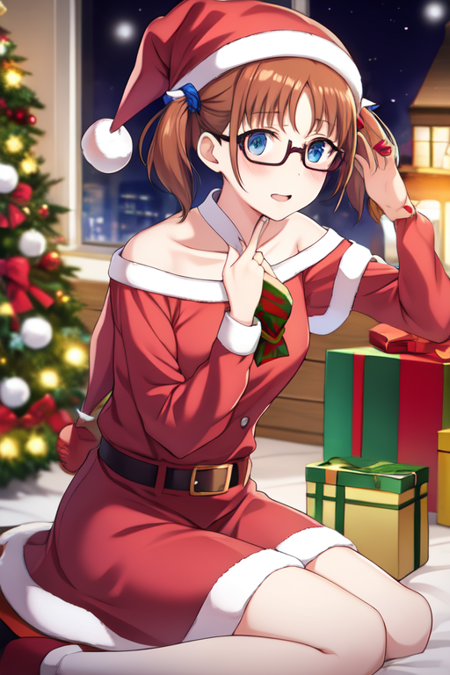 santa costume, santa hat, christmas, sakuraiaina, glasses