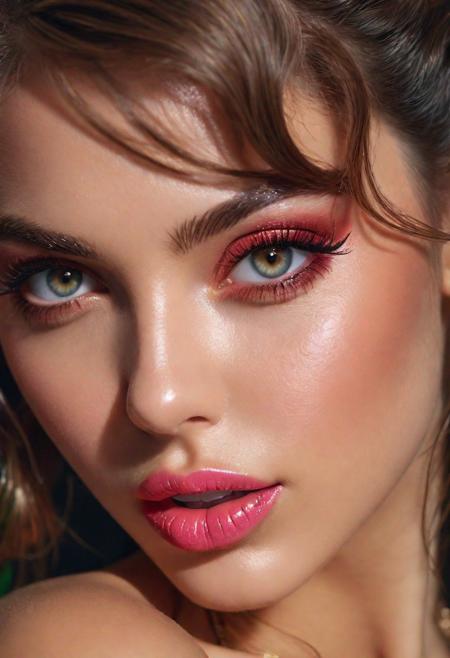 1girl,A super realistic longing needy eyes  mouth glinstering lipgloss,biting lip , mad eyes of erotic smirkness looking at camera beautiful make up and hair Hyperdetailed, photorealistic, grudgy, intricate detail, complementary colors, , 8k resolution