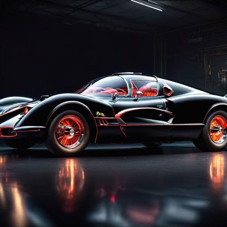 Ultra realistic full body color pencil drawn portrait of  the classic 1960s Batmobile,
Dark theme, dynamic lighting, (soft shadows), (soft focus),  (photo realistic), uhd, 8k
