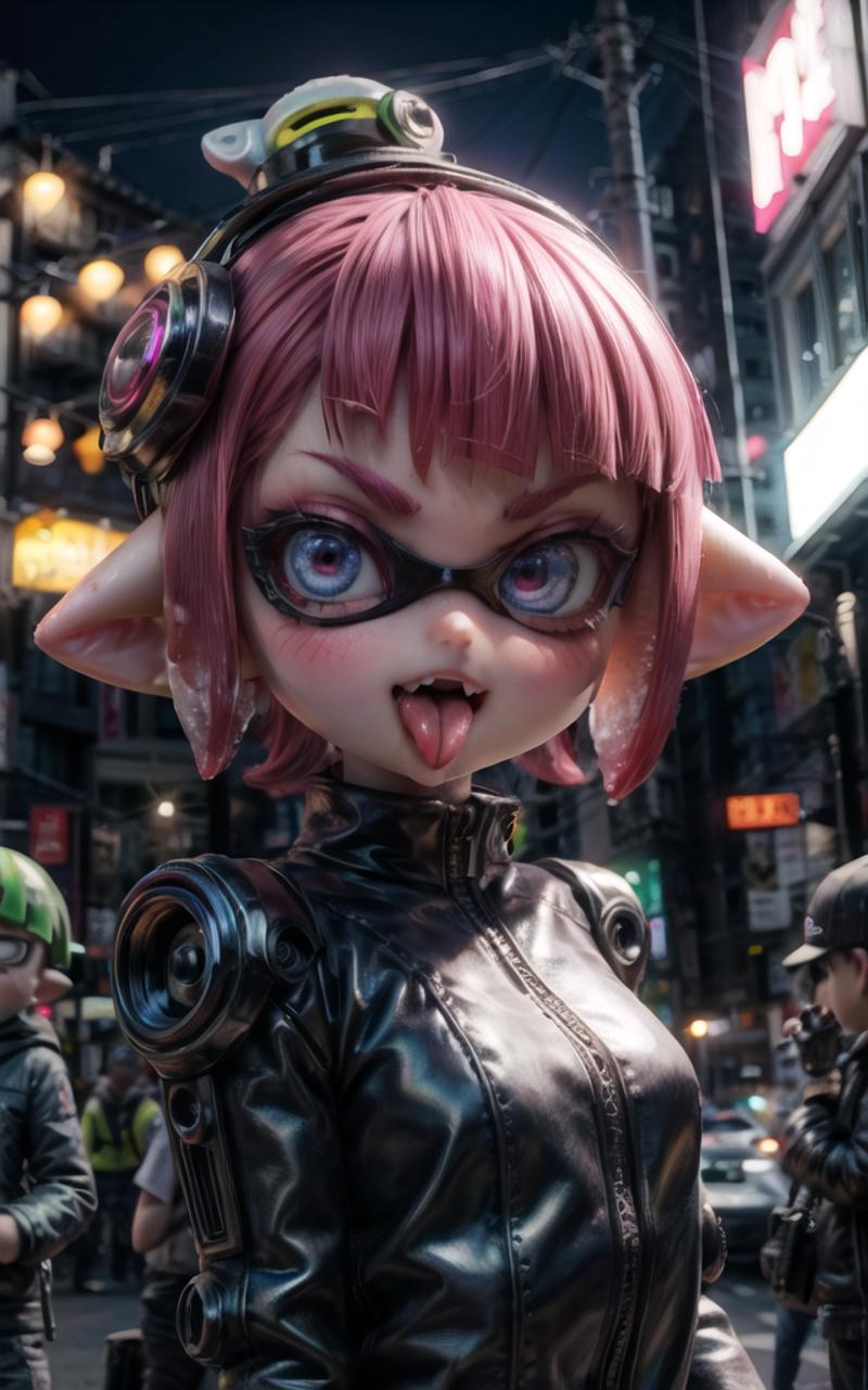 Anime Character in Pink and Black Color Dress with Pink Hair and Black Goggles.