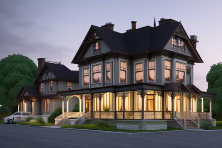 dvArchVictorian style, landscape architecture render, photo realistic, orante, super detailed, intricate, dramatic, sunset lighting, shadows,