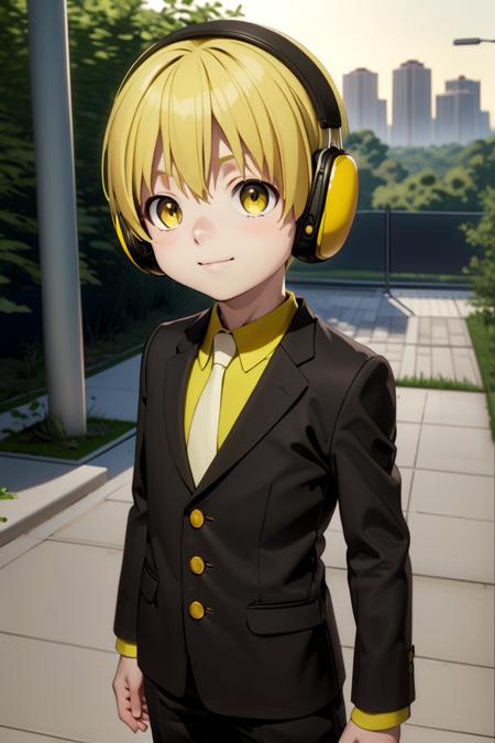 nobimaru yellow headphones black suit amber colored eyes
