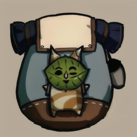 <lora:Korok-v1-a:1> korok, too big backpack, sideways leaf face, striped body, rough illustration style