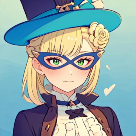 (masterpiece, top quality, best quality, beautiful, and aesthetic:1.2) portrait shot, lapi5, posing, slight smile, magical fantasy realm, 1girl, hat, hair bun, mask, domino mask, blonde hair<lora:lapi5-000010:1>