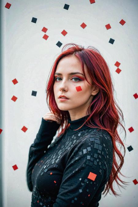 commercial photo on Sony 80mm f1.2, abstract portrait of 1girl, coloured hair, fragmented visual style,red and black color palette,evokes feelings of rebellion,passion,and freedom,blurred boundaries,high resolution,aesthetic, malevich style, suprematizm, unperfect skin, detailed skin with visible pores, bokeh, sharp focus on subject, film grain, masterpiece, HDR,Professional RAW photo
<lora:Cinematic Hollywood Film:0.7> <lora:DetailedEyes_V3:1> <lora:InstantPhotoX3:1>