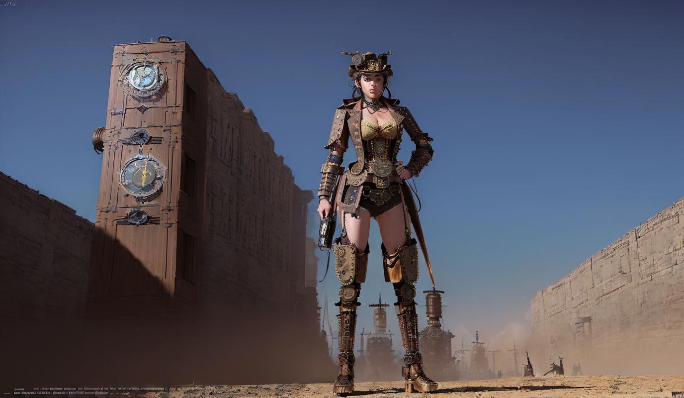 (full length photo of a steampunk warrior:1.49), 8 k, hdr, smooth, sharp focus, high resolution, award - winning photo  ilya kuvshinov, wlop