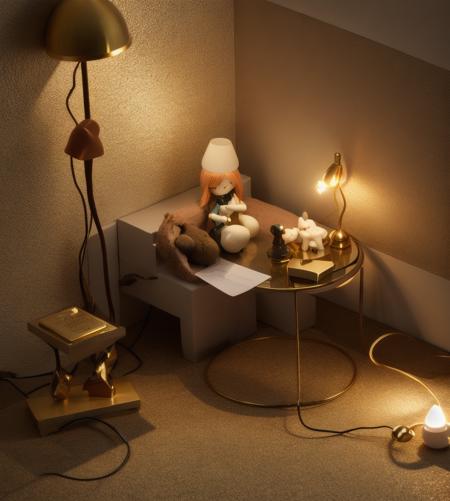 gold, HD, Photo, Diya Lamp, doll,  Toy, in table , Axonometric, Crackle Tube