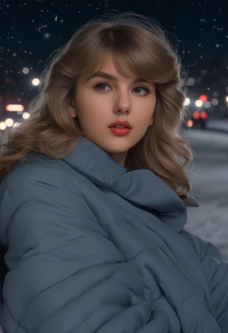 Photorealistic quality,Raw, professional photography, maximum detailed, photorealism, hyperdetailed illustration, highly resolution quality and details, 8k uhd, realistic, irl, raw, photorealism, perfect background, perfect faces,New Jersey '80s winter night  action sleepy, elegant beautiful expensive Taylor Swift