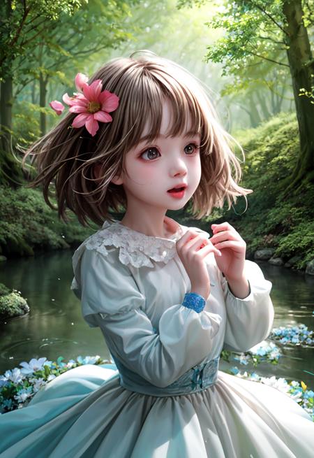 girl in a forest with floating flowers, river, puffy, puffy cheeks, cute,
vibrant colors, colorful art style, 
soft lighting, soft shadows, detailed textures, dynamic lighting,  
nice hands, perfect hands, 
<lyco:GoodHands-beta2:1.0> 
<lora:add_detail:1>