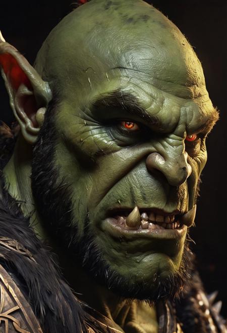 Warcraft Orc, Black over black, top light, masterful painting in the style of Anders Zorn | Marco Mazzoni | Yuri Ivanovich, Todd McFarlane, oil on canvas
