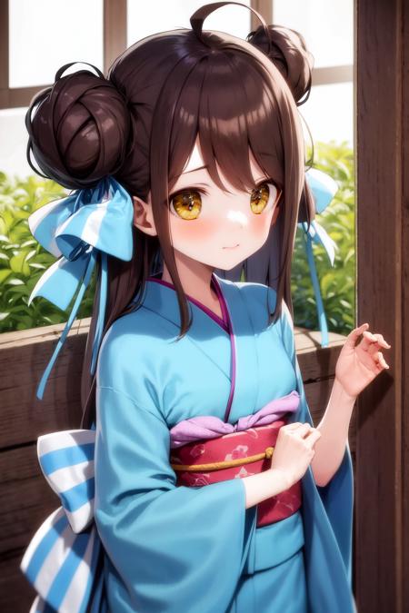 masterpiece, best quality, highres, 1girl ahoge <lora:falanya_no_outfit:1> hair ribbon, kimono