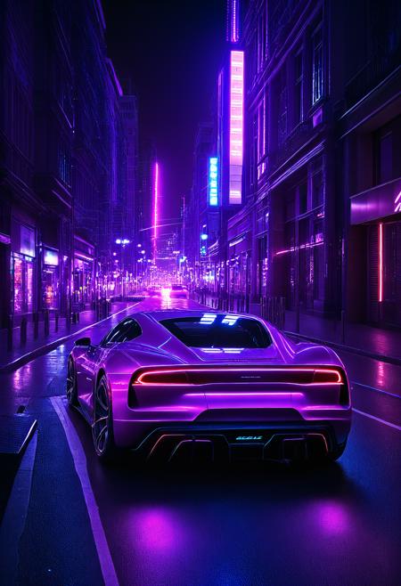 professional 3d model <lora:AB ILL Vehicle:1>,Andrew Bell,, city street,street,street photography,<lora:Beeple_scenery:1>,Beeple,scenery,a purple sports car driving down a street at night with neon lights on the side of it and a city in the background,, <lora:Metroplex Base:0.4>,a city scnery,, <lora:LetThereBeLight:0.3>,Beeple,lighting, . octane render, highly detailed, volumetric, dramatic lighting