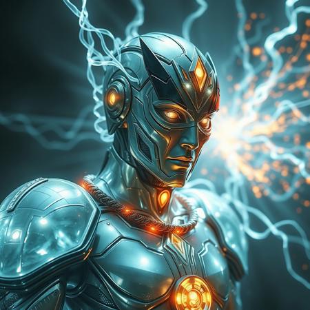 Masterpiece, a thallium/humanoid, 32k, 16k, 8k, cinematic art, realistic art, detail, wearing  Mercury like bioluminescence translucent armor, Spirit bomb like energy chromium/radium attack