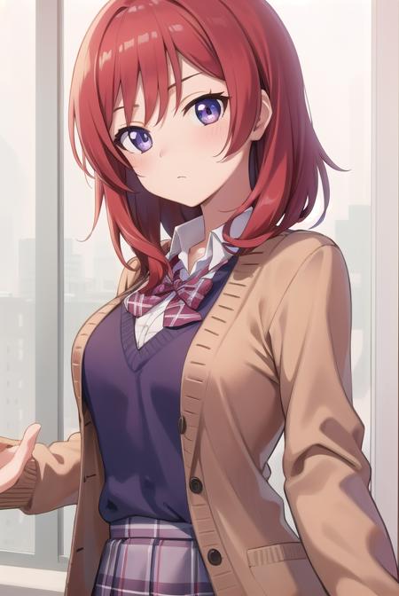 makinishikino, <lora:makinishikinotest:1>, maki nishikino, (purple eyes:1.1), red hair, short hair,
BREAK cardigan, otonokizaka school uniform, pink cardigan, plaid, plaid skirt, school uniform, skirt, summer uniform,
BREAK looking at viewer,
BREAK classroom,
BREAK <lora:GoodHands-vanilla:1>, (masterpiece:1.2), best quality, high resolution, unity 8k wallpaper, (illustration:0.8), (beautiful detailed eyes:1.6), extremely detailed face, perfect lighting, extremely detailed CG, (perfect hands, perfect anatomy),