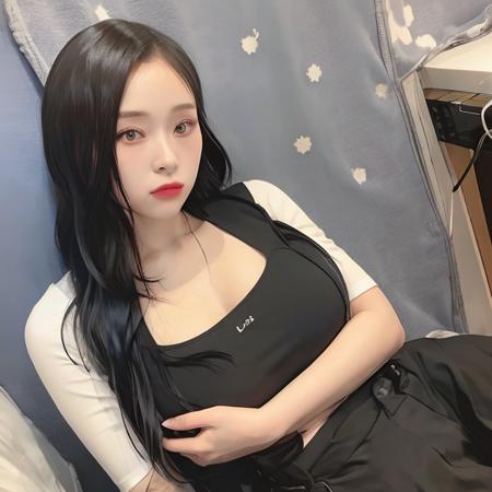 <lora:sayhello0o-v1-gahyeondreamcc:0.9>, gahyeon, wearing a tanktop,Nikon RAW photo, 8k, Fujifilm XT3, masterpiece, best quality, realistic, photorealistic,ultra detailed,1girl,solo,woman, upper body, lipstick, huge breast, detailed face, detailed eyes, detailed iris, looking at viewer:0.8, looking at camera:0.8, cute, beautiful eyes,