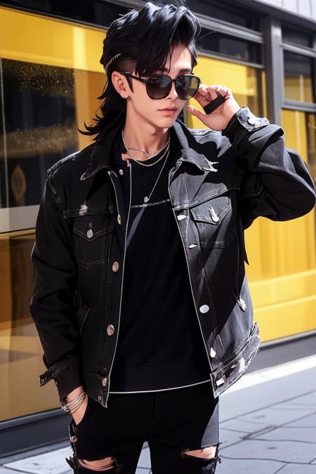 Men's Black Denim & Leather Jacket v1.0