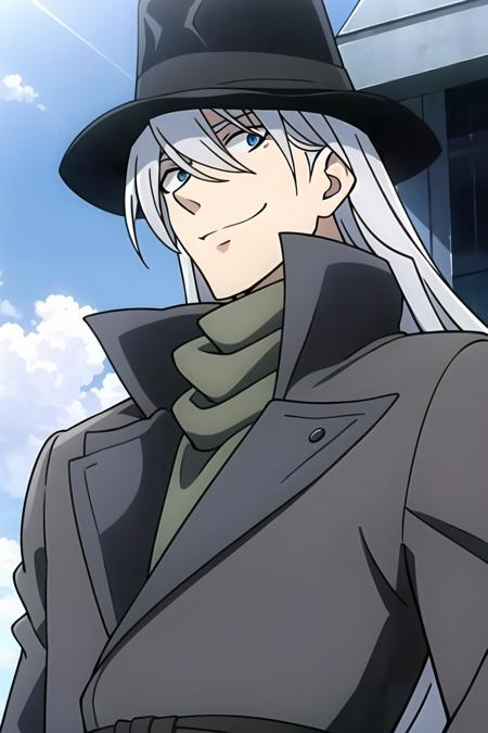 1boy, male focus, gloves, long hair, grey hair,