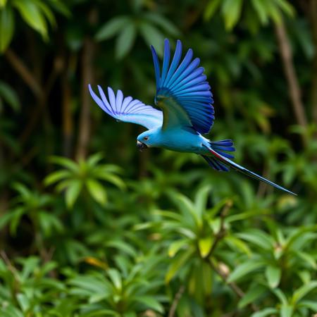 Blue Parrot flying in the jungle