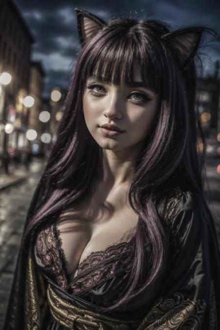 (masterpiece:1.2),best quality, extremely detailed, (cute small catgirl, small body), pale skin, goth girl (goth makeup:1.2), random hair, random haircolor, random multicolored hair, streaked hair, detailed hair, (random eye color), blurred background, lantern festival , visually stunning, bokeh, smiling, ((flirty facial expression funny facial expression, random facial expression)), piercings, hanfu, (cleavage), <lora:add_detail:1>