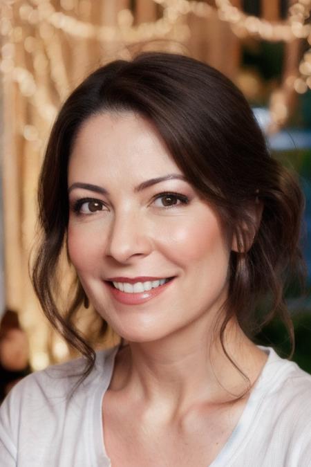 Portrait photo of an4pp4dr40 woman, (light bokeh)++, (white tshirt)+, detailed face, in a bedroom, makeup, smile