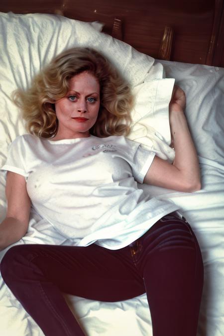 A (sfw:99.4) photo of slim beverlydangelo woman wearing (tight jeans:3.0) and a white t-shirt, stretched out on a messy bed, looking at viewer, (masterpiece:1.2), (best quality:1.2), ultra high res, beautiful, (intricate details), unity 8k wallpaper, ultra detailed, aesthetic, perfect lighting, professional photograph, Zeiss 50mm F8, award-winning photo