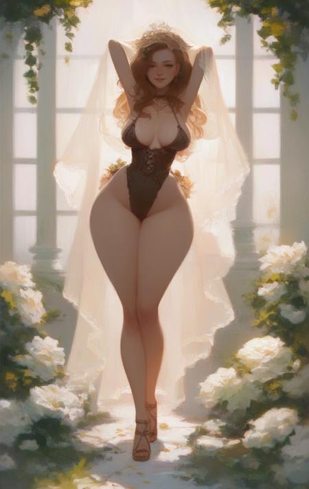 score_9, score_8_up, score_7_up, full body portrait of a tall beautiful curvy woman with exaggerated proportions, she is conveying happiness with a delicate smile,
her attractive wide hips and feminine figure makes you fall in love, femininity overflow, she is presenting her breasts,
she is wearing a delicate dress showing her beautiful feminine curves,
natural lighting,