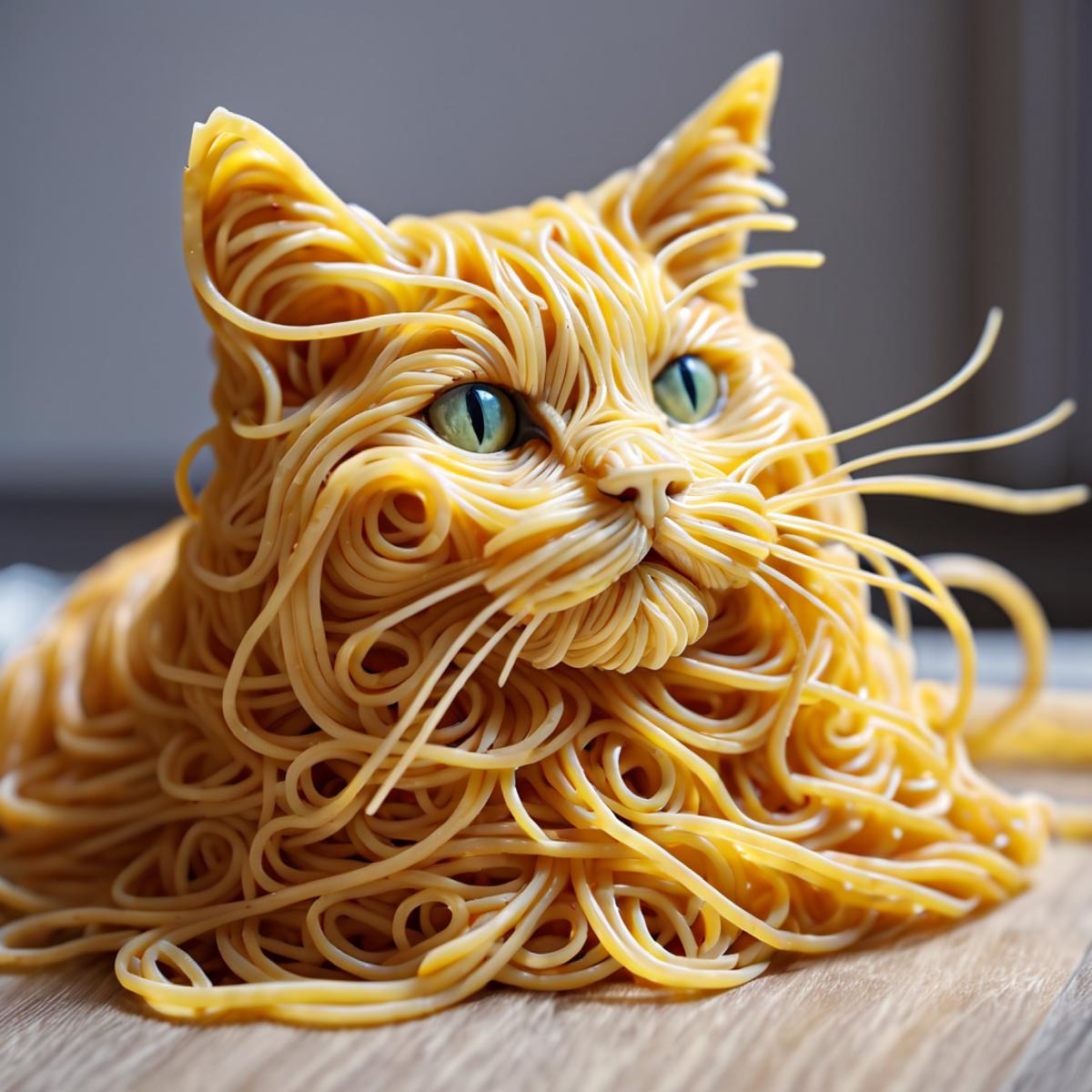 A cat made out of spaghetti noodles.