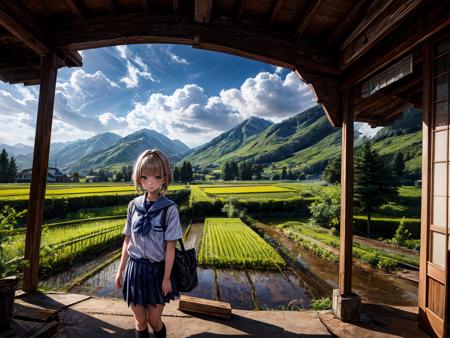 inaka mountain river cloud paddy field