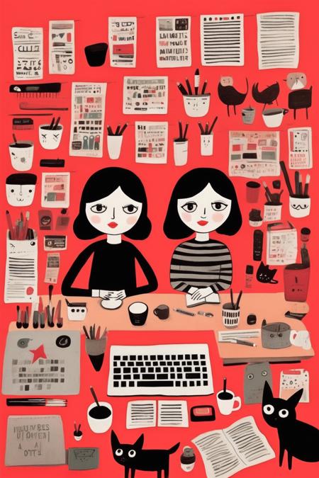 <lora:Gemma Correll Style:1>Gemma Correll Style - graphic designer team meeting