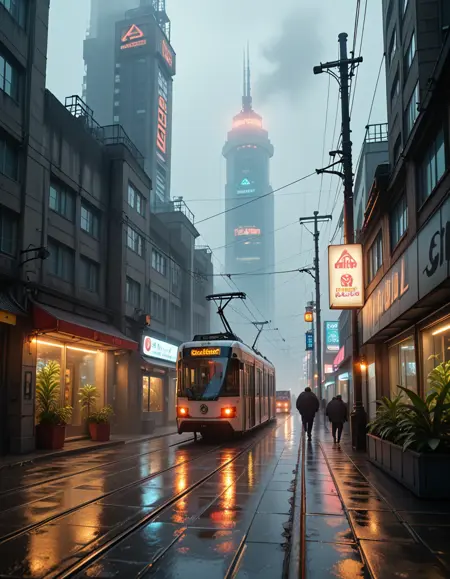 rainy cyberpunk city street pony