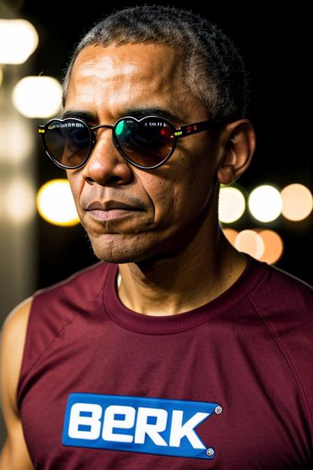 RAW photo, Barack Obama, 8k uhd, dslr, high quality, cinematic lighting, photorealistic, realistic, sport clothes (SpongeBob) , heart shaped sunglasses, rose tattoo on the neck, dimly lit <lora:epi_noiseoffset2:0.9>, low key, serious expression, intricate details,