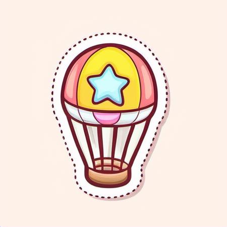 <lora:Game Icon InstituteXL3:1>,(masterpiece, top quality, best quality, official art, beautiful and aesthetic:1.2),(8k, best quality, masterpiece:1.2),a hot air balloon with a star on it's side and a pink background with a white outline,solo,simple_background,white_background,food,no_humans,candy,outline,white_outline,food_focus,jar,