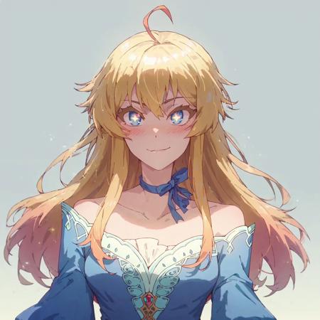 Anxiaogu long hair, golden hair, gradient hair, star-shaped pupils, + +,  ahoge