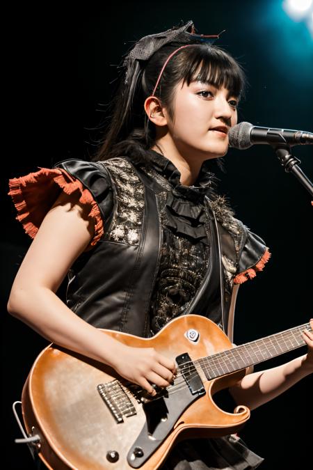 RAW photo of sumetal, heavy metal, on concert stage, (high detailed skin:1.2), 8k uhd, dslr, soft lighting, high quality, film grain, Fujifilm XT3, <lora:sumetal-000034:1>