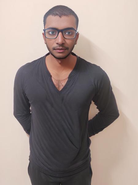 full body srikanth a man at ((party club)) with glasses, ((Best quality)), masterpiece, ultra high res,(( photorealistic)) , man, beautiful_face, ((detailed skin)), <lora:srikanth:1>, full pose, full body, straight pose, standing,