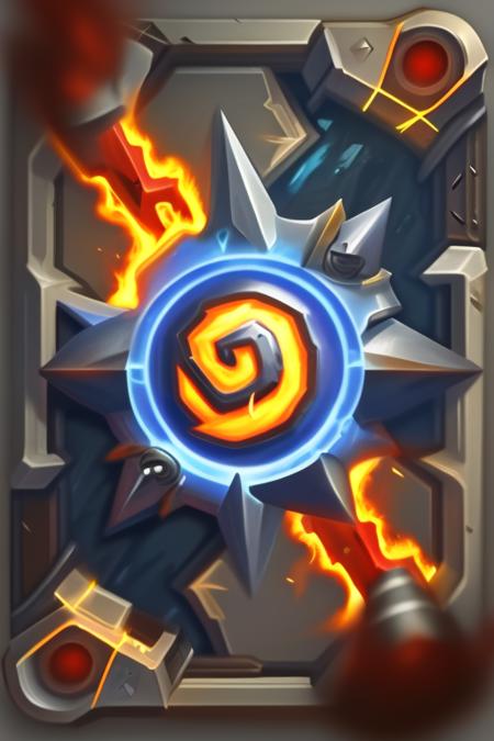 (masterpiece:1.1), (best quality:1.1),hearthstone_card,
black armor, blue eyes, science fiction, fire, laser canon beam, war, conflict, destroyed city background,hearthstone's icon in the middle,lightning,
 sharpening,  <lora:hearthstone_4-000005:1>