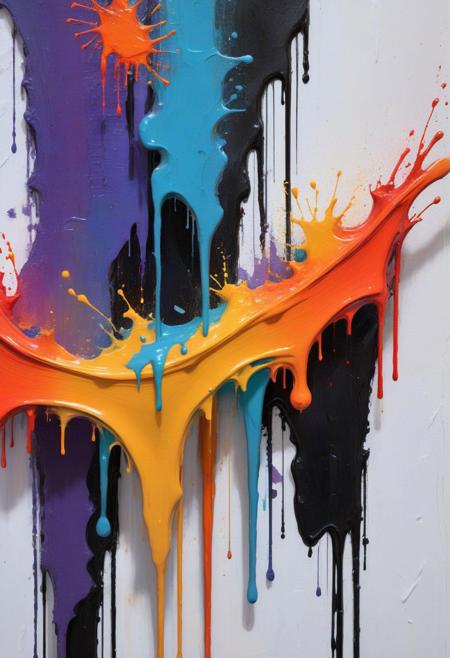 layered textures, contrasting colors, chaotic yet cohesive, dripping paint effect, musical notation fragments, splashes of vibrant color, underlying sadness, touch of whimsy, energetic brushstrokes