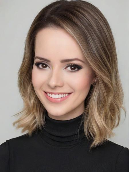 Portrait photo of s4ndyjr, black turtleneck blouse, white background, face smiling