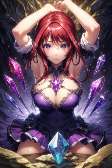 mafuyu_oribe purple eyes red hair