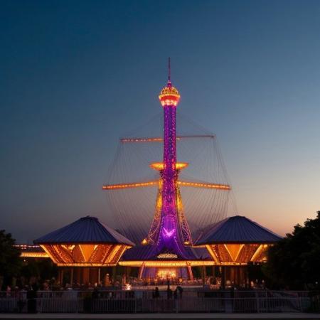giant amusement park, colorful,