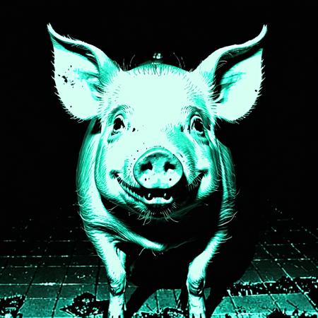 creepy pig, monochrome, weirdcore, horror,  y2kmad, liminal space,   <lora:y2kmadmix_v0.0.1:1>