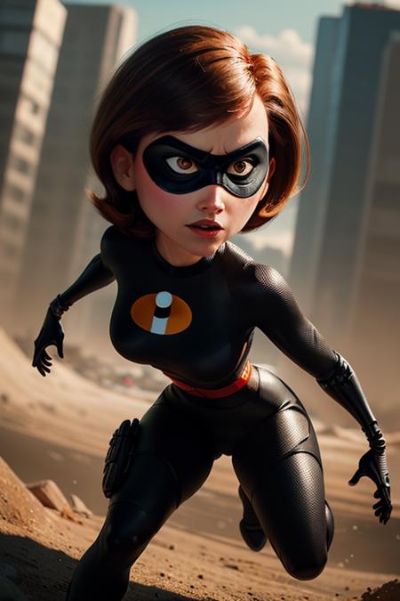 <lora:HelenV2:0.6>helenparr,1girl, solo, short hair, brown hair, brown eyes, mask, domino mask (masterpiece:1.2), (best quality), (ultra detailed), (8k, 4k, intricate),(full-body-shot:1), (highly detailed:1.2),(detailed face:1.2), (detailed background),detailed landscape, (dynamic angle:1.2), (dynamic pose:1.2),