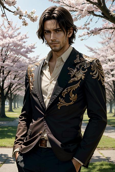 ((ultra detailed, masterpiece, best quality))
 <lora:RE4Luis:0.8>
RE4Luis, 1boy, solo, brown hair, Beneath a cherry blossom tree in bloom, modern suit with a hint of traditional influence, stoic expression while holding a sakura branch