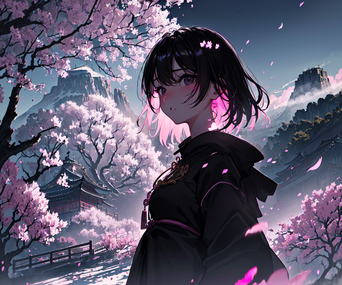(best quality, masterpiece),(1girl, miko, coat, expression face, black eyes, looking at front ,black hair, walking, upper ...