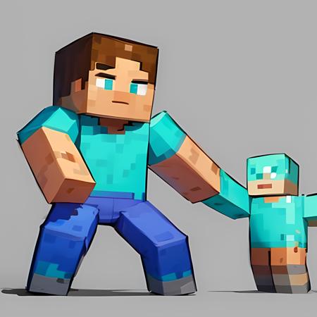 ((masterpiece, best quality)),(complex light), 1boy, solo, full body, Steve,  <lora:Steve_Minecraft_V1-10:0.7>, simple background,  Minecraft, blue pants, brown hair, fighting stance,