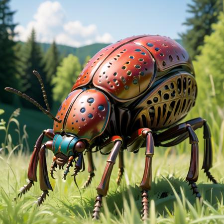 highly detailed candid photo of giant beetle:1.3,

 red beetle:0.4, field, realistic:1.3

masterpiece, best quality:1.1, 

ultra photoreal, photorealistic:1.0, sharp focus:1.1, 
depth of field:1.1, 

50mm, style of Nathan Wirth, Hasselblad X1D II, Porta 160,
