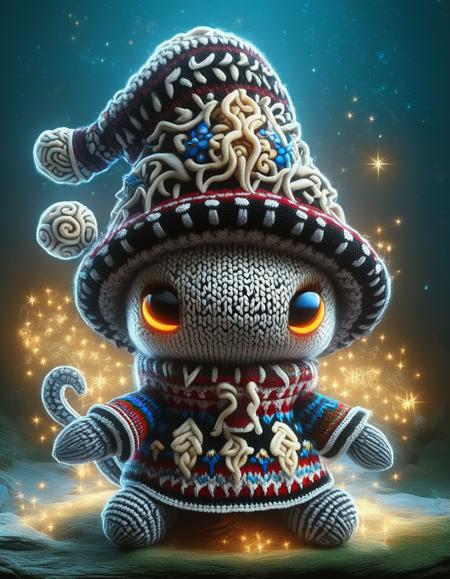 ChristmasSweater, Highly detailed Dynamic shot of majestic adorable (myconid black mage
:1.3), (mushroom goblin:1.2), high quality, beautiful masterpiece, fantasy creature, kawaii, digital art, glowing sparkles