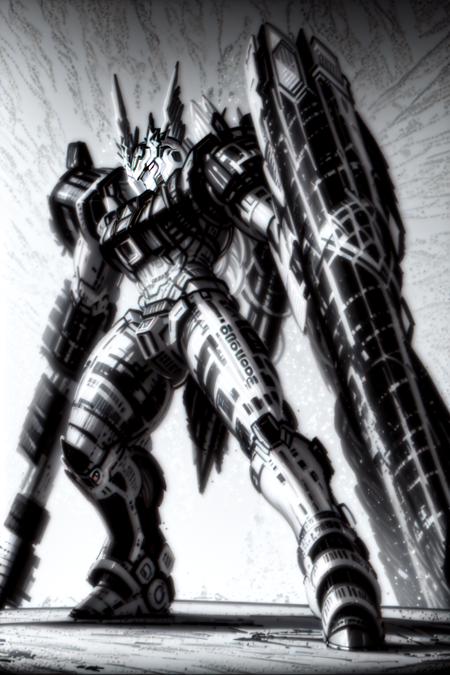 masterpiece, best quality, ink,monochrome, <lora:JB-000010:1>mecha,no_humans