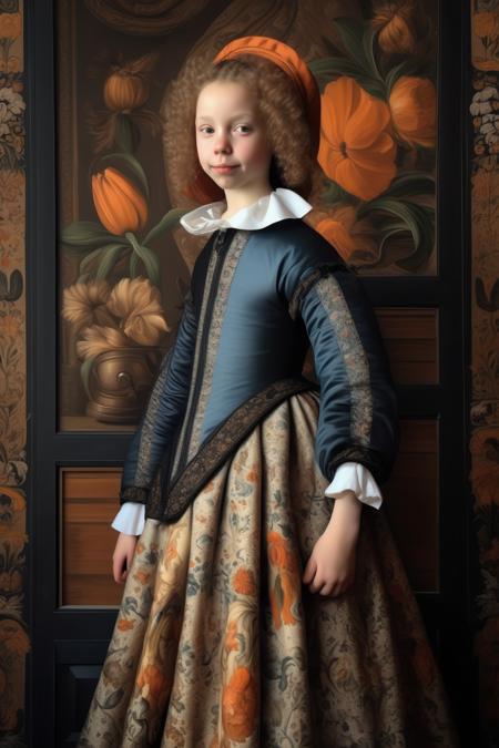 <lora:Jan van Goyen Style:1>Jan van Goyen Style - a girl. in the style of old dutch master. 17th century Dutch noble house interior background.