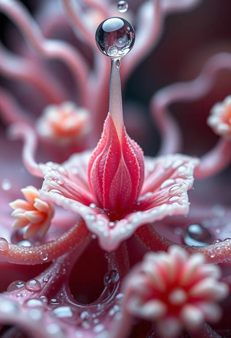 Alien Flora, water hydroforming, terraforming. Alien Flora, Miki Asai Macro photography, close-up, Miki Asai’s visual style is ethereal and dreamlike, capturing the beauty of nature in a delicate and poetic way, hyper detailed, trending on artstation, fantastic Realism and Sharp Focus, studio photo, intricate details, highly detailed, by greg rutkowski detailed face, detailed skin, reflection